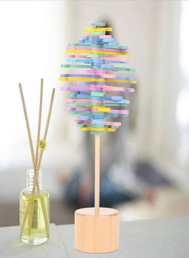 shenruifa Wood Spin, Wooden Rotating Lollipop Funny Stress Rotary Relief Decompression Toy for Children Adults Home Decor (Macaron Color) - Image 4